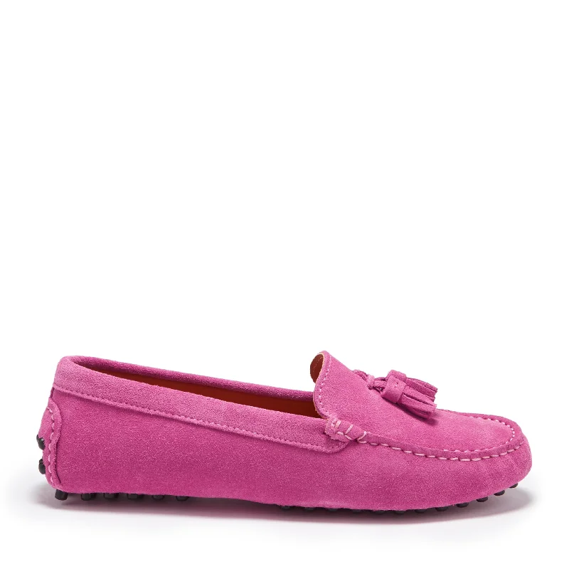 Women's Metallic Foil - Finish Loafers in Gold for a Glamorous Night Out Women's Tasselled Driving Loafers, pink suede
