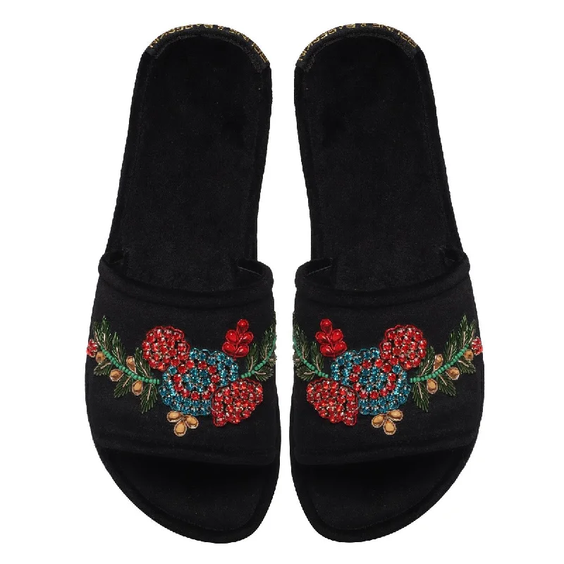 Women's Gel - Cushioned Slippers with a Soft Sole in Blue for All - Day Comfort Women's Gel - Cushioned Slippers with a Soft Sole in Blue for All - Day Comfort Stone Zardosi Party Wear Italian Velvet Black Slide-In-Slipper by Brune & Bareskin