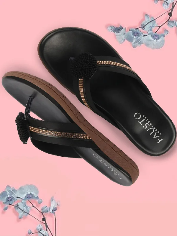 Women's Ballet Flat - Style Slippers with a Rhinestone Embellishment in Silver for a Glamorous Touch Women's Ballet Flat - Style Slippers with a Rhinestone Embellishment in Silver for a Glamorous Touch Women Black Shiny Beads T-Strap Slipper With Cushioned Footbed|Party|Office Wear|Weekend