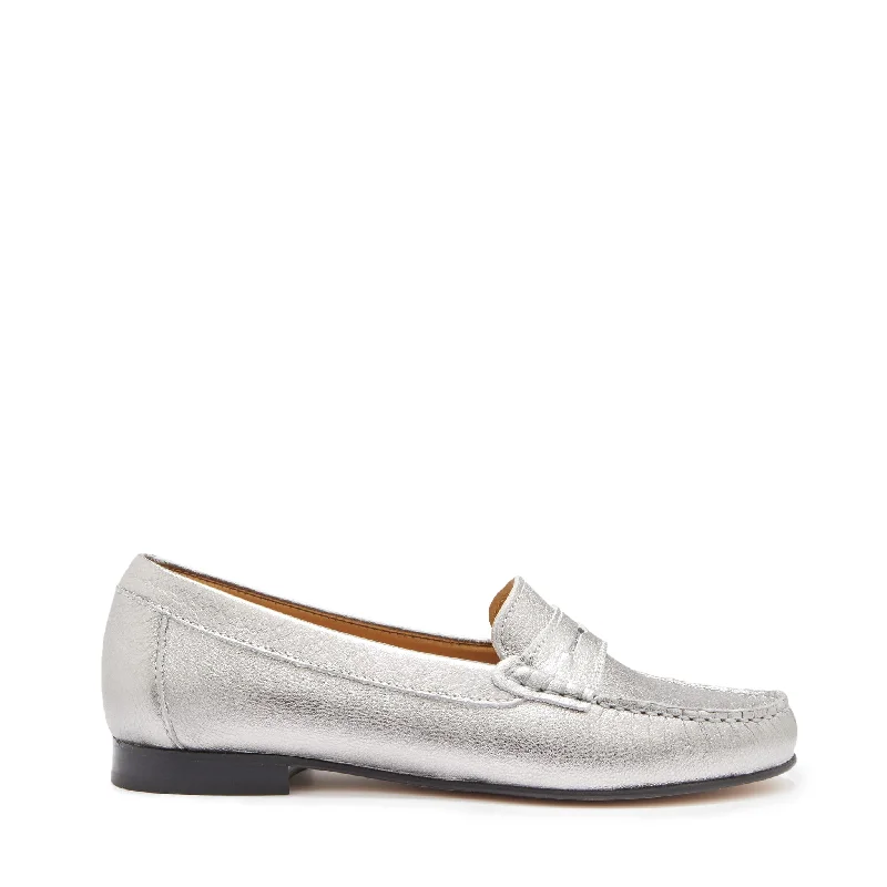 Women's Memory Foam Insole Loafers in Pink for Added Comfort Women's Penny Loafers Leather Sole, titanium metallic leather