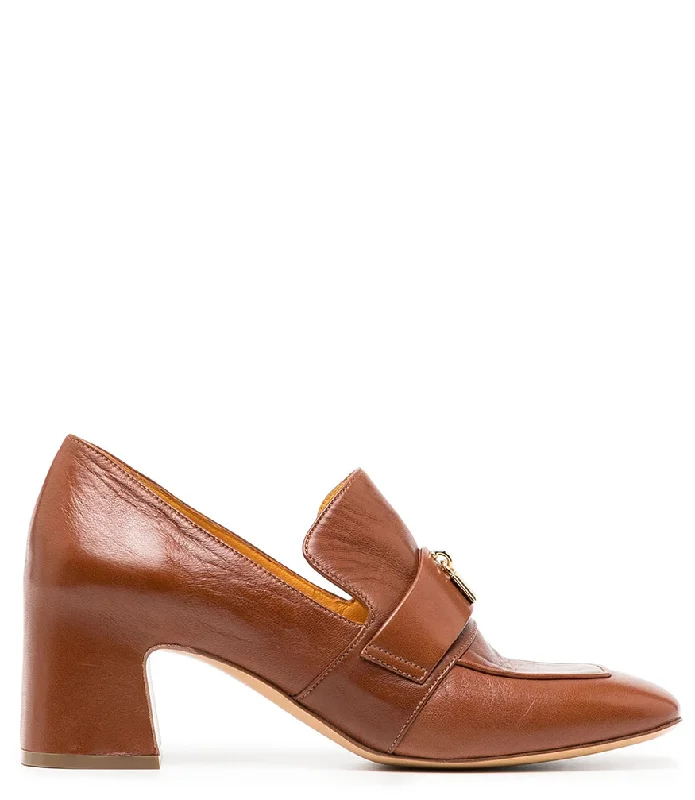 Women's Bow - Embellished Loafers in Red for a Feminine Touch Tan Leather Lock Heel Loafer Women's Bow - Embellished Loafers in Red for a Feminine Touch Tan Leather Lock Heel Loafer