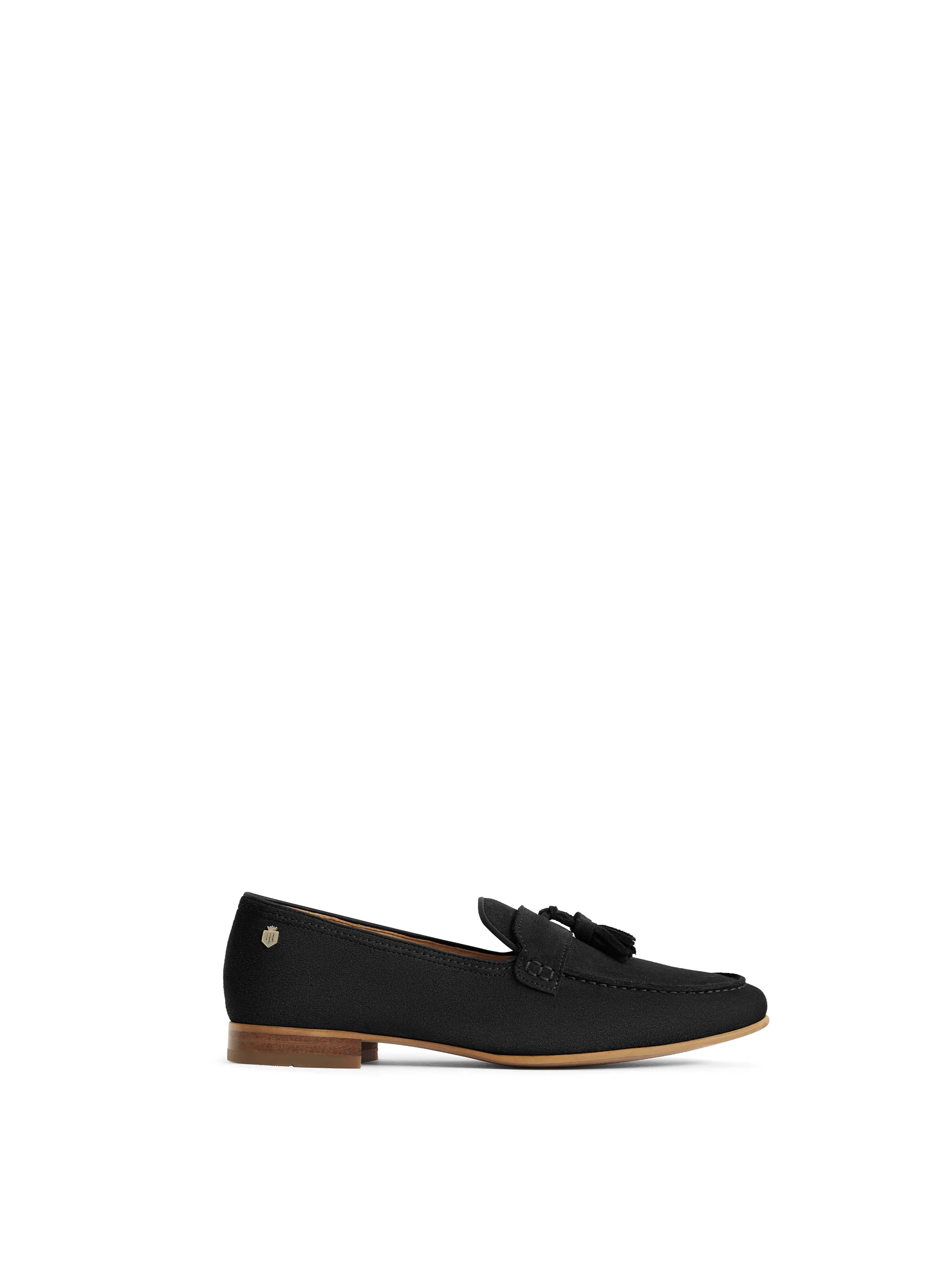 Women's Embroidered Floral Pattern Loafers in Beige for a Spring - Inspired Outfit La Rochelle - Black Suede