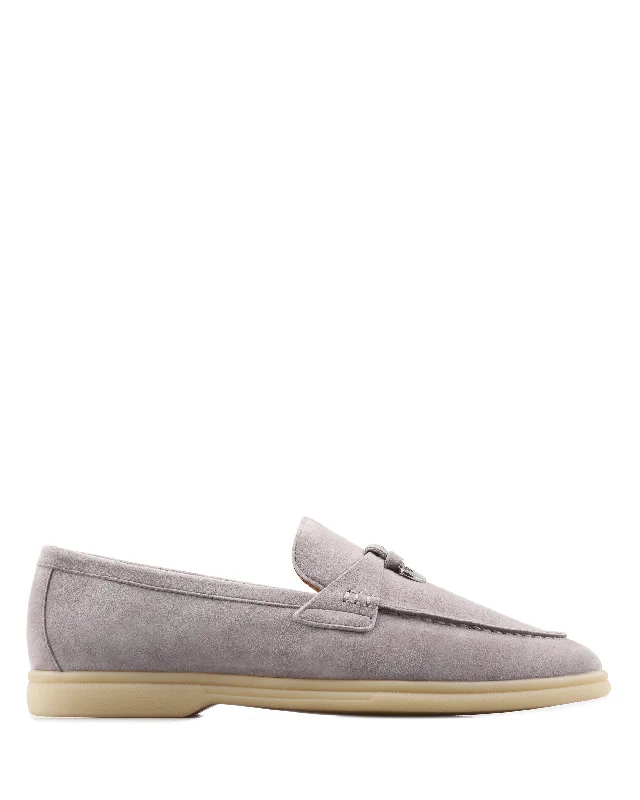 Women's Tassel - Trimmed Loafers with a Low Heel in Olive Green for a Trendy Twist Jamie Grey Suede