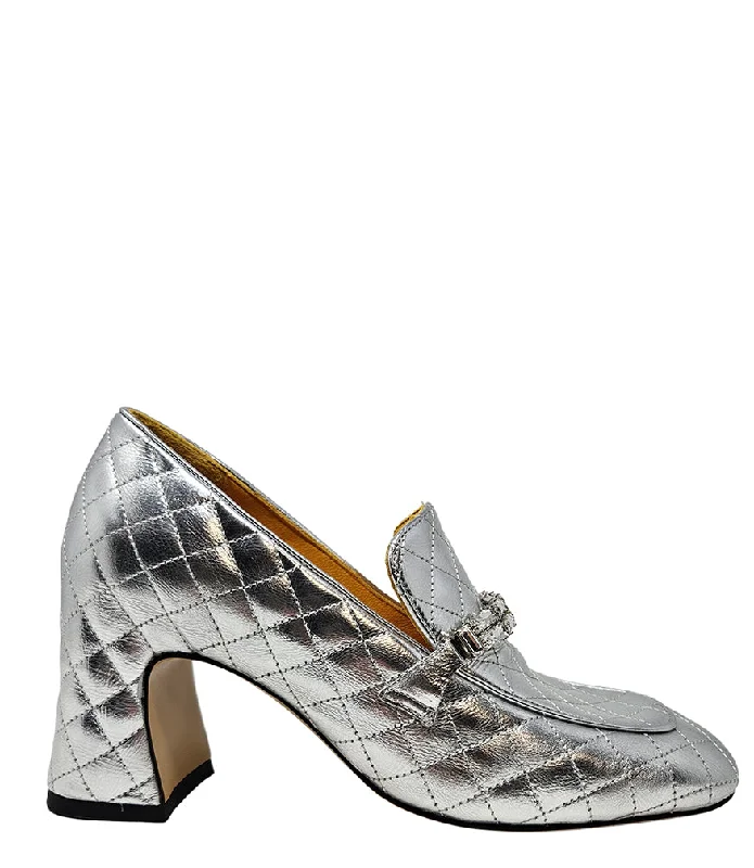 Women's Bow - Embellished Loafers in Red for a Feminine Touch Silver Leather Quilted Loafer Women's Bow - Embellished Loafers in Red for a Feminine Touch Silver Leather Quilted Loafer