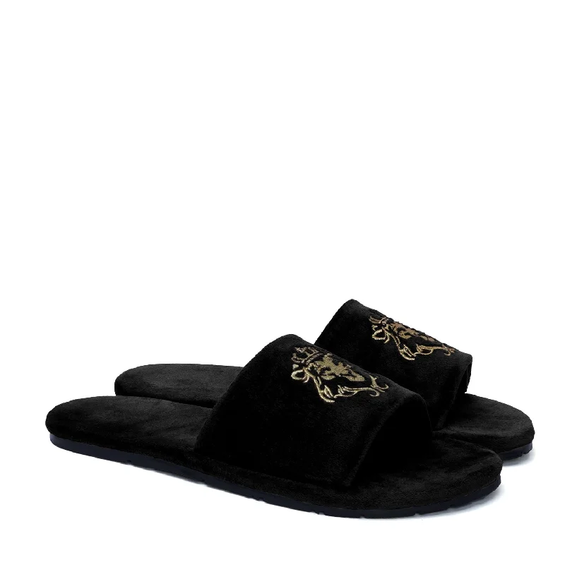 Women's Moccasin - Style Slippers with Fringe Detail in Brown for a Rustic Look Women's Moccasin - Style Slippers with Fringe Detail in Brown for a Rustic Look Embroidered Lion Logo Black Two Tone Full Velvet Women Slippers By Brune & Bareskin