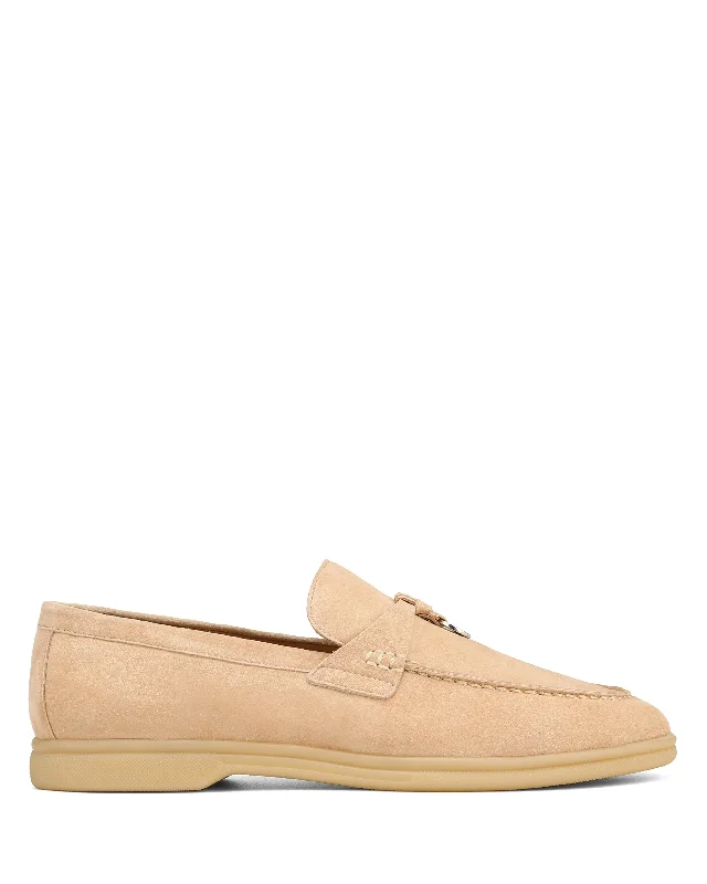 Women's Tassel - Trimmed Loafers with a Low Heel in Olive Green for a Trendy Twist Jamie Beige Suede