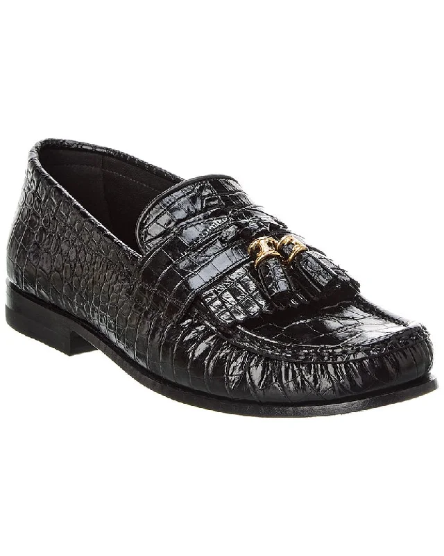 Women's Cashmere - Lined Loafers in Burgundy for Warmth in Winter Celine Luco Triomphe Croc-Embossed Leather Loafer