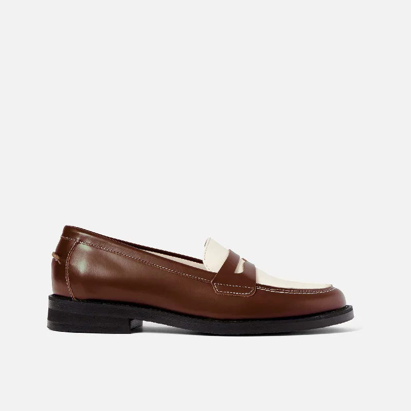 Women's Premium Leather Tassel Loafers in Dark Brown for a Classic Office Look Wilde Chestnut + White Penny Loafer Women's