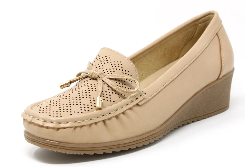 Women's Tassel - Trimmed Loafers with a Low Heel in Olive Green for a Trendy Twist Laser Cut Wedge Loafer