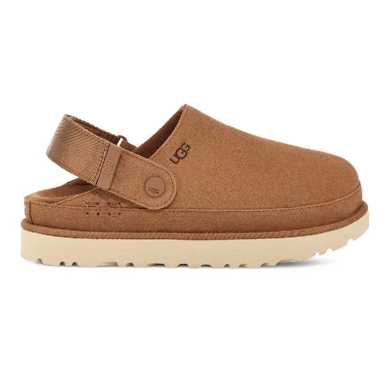 Women's Knitted Cable Pattern Slippers with a Non - Slip Sole in Cream for Indoor Comfort UGG Women's Goldenstar Clog Chestnut Suede