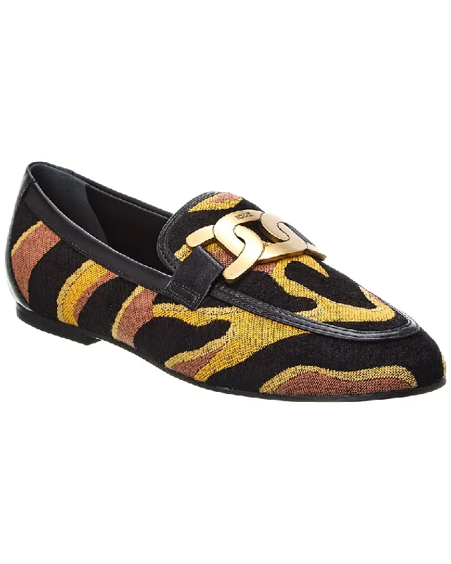 Women's Premium Leather Tassel Loafers in Dark Brown for a Classic Office Look Tod’S Kate Canvas & Leather Loafer