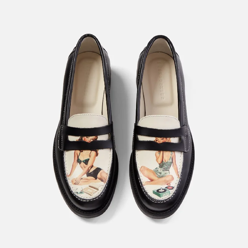 Women's Embroidered Floral Pattern Loafers in Beige for a Spring - Inspired Outfit Wilde Pin Up II Penny Loafer - Women's Women's Embroidered Floral Pattern Loafers in Beige for a Spring - Inspired Outfit Wilde Pin Up II Penny Loafer - Women's