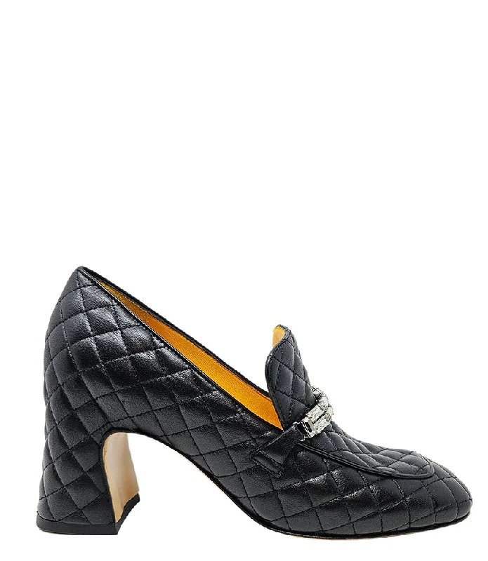 Women's Tassel - Trimmed Loafers with a Low Heel in Olive Green for a Trendy Twist Black Leather Quilted Loafer Women's Tassel - Trimmed Loafers with a Low Heel in Olive Green for a Trendy Twist Black Leather Quilted Loafer