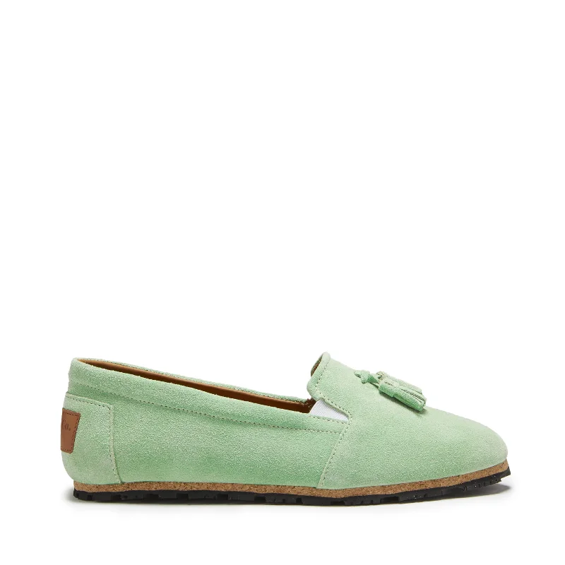 Women's Embroidered Floral Pattern Loafers in Beige for a Spring - Inspired Outfit Women's Tasselled Espadrilles, lagoon green suede