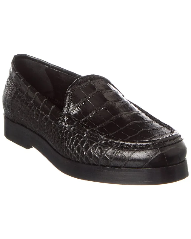Women's Cashmere - Lined Loafers in Burgundy for Warmth in Winter Manolo Blahnik Dinelio Croc-Embossed Leather Loafer
