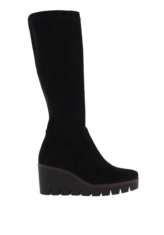 women's snow boots women's snow bootsGabor Suede Long Wedged Sole Boots, Black