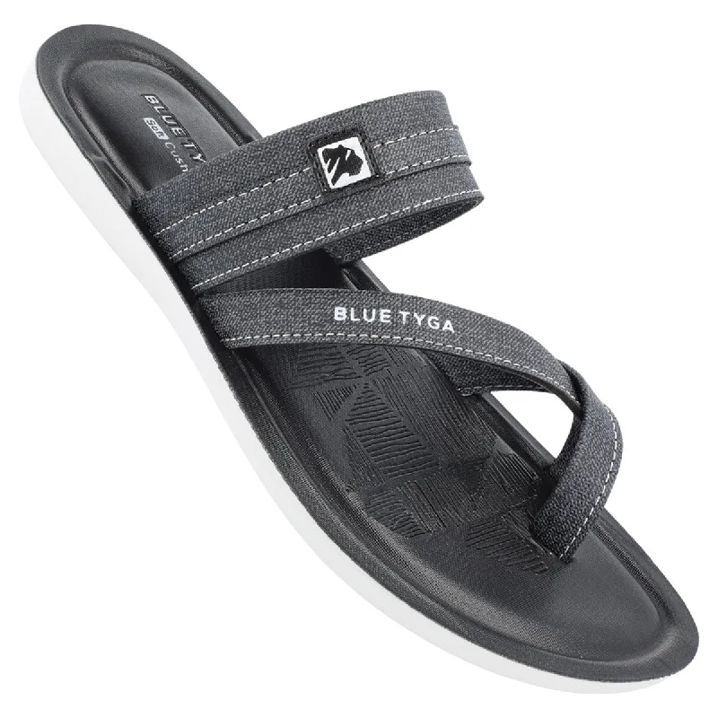 Blue Tyga Men Cross Strap Slide Sandals  - BT1302 Black