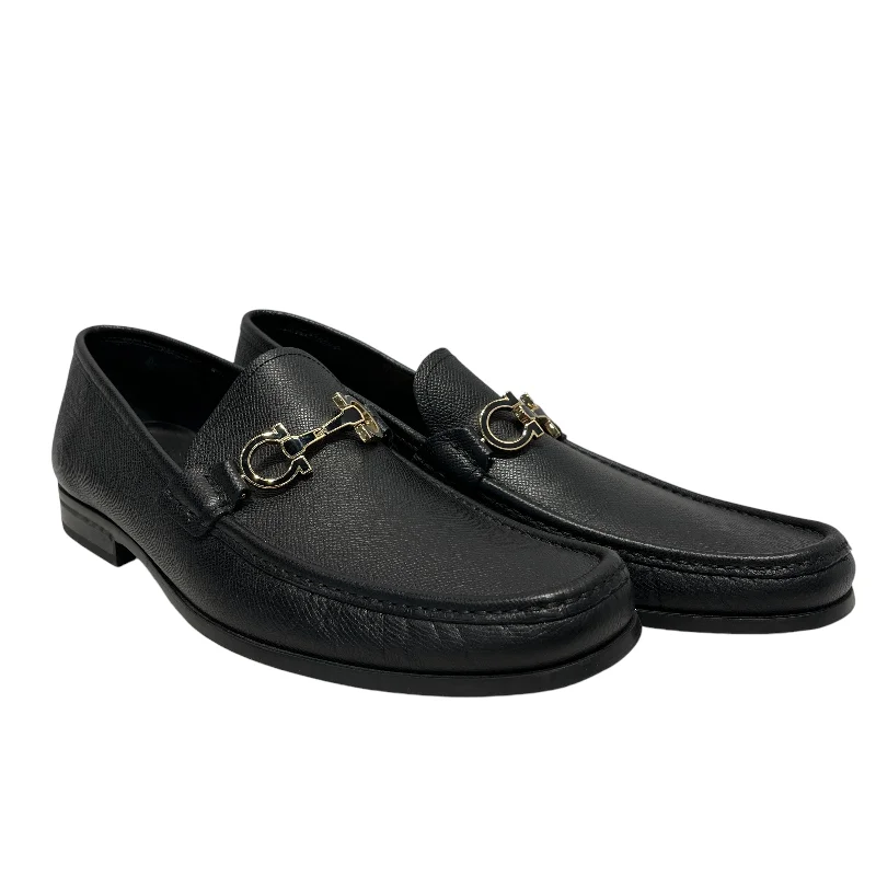 Salvatore Ferragamo/Loafers/US 12/Leather/BLK/Gold And B lack Buckle