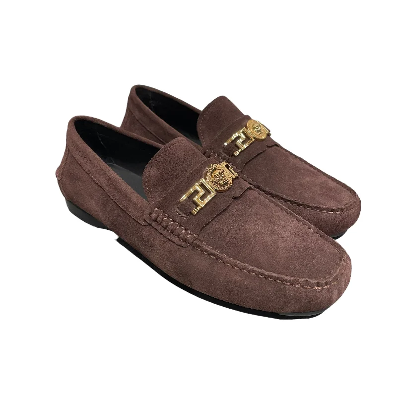 VERSACE/Loafers/US 9.5/Suede/BRW/GOLD MEDUSA LOGO