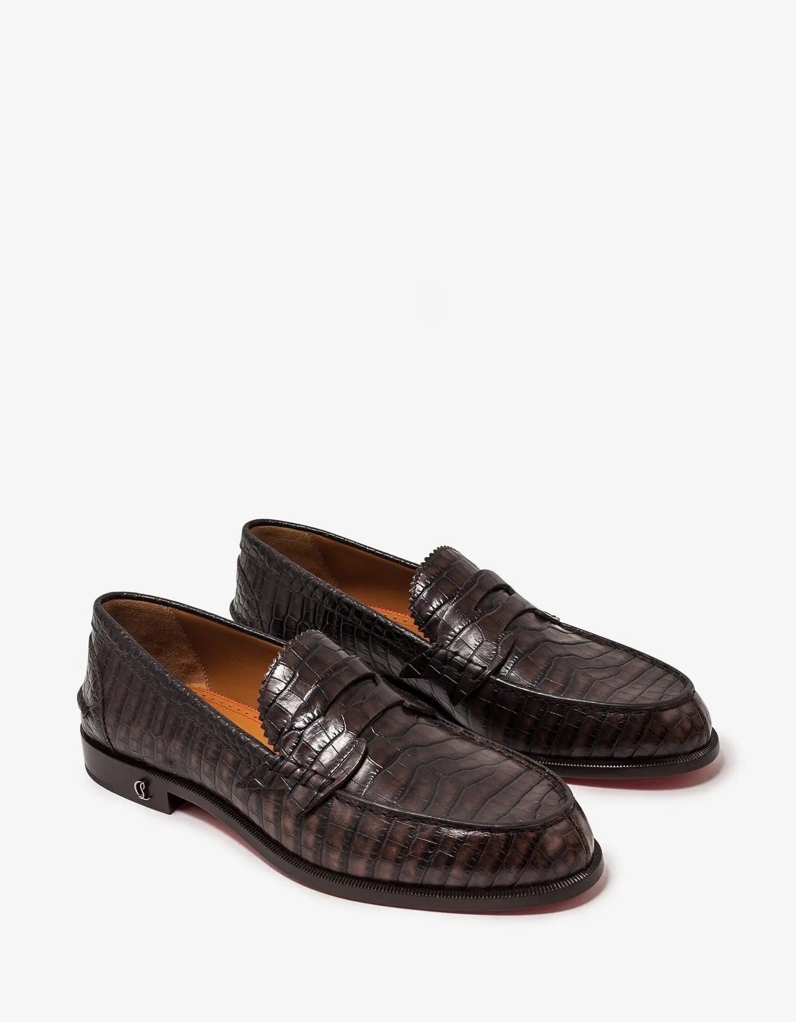 Christian Louboutin No Penny Mini-Croc Brown Loafers