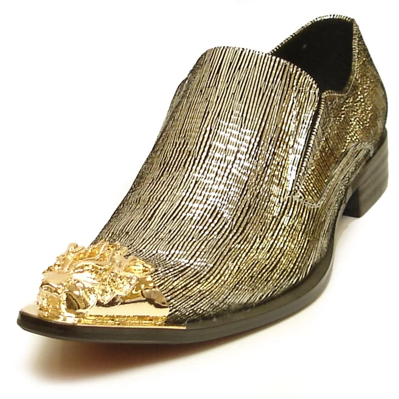 Men's loafers with a stretchy side panel for a better fitFiesso FI-6981 Gold Slip on Metal Tip Loafers Men's loafers with a stretchy side panel for a better fitFiesso FI-6981 Gold Slip on Metal Tip Loafers
