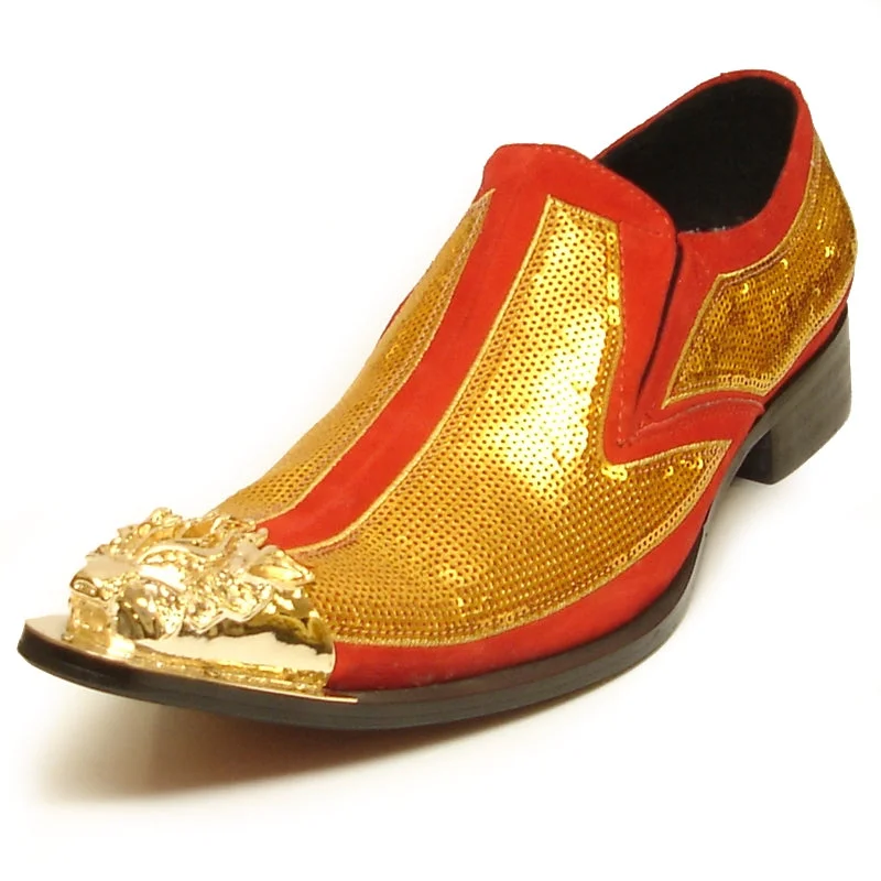 Men's loafers with a low - heeled designFiesso FI-6983 Red Gold Metal Tip Loafers