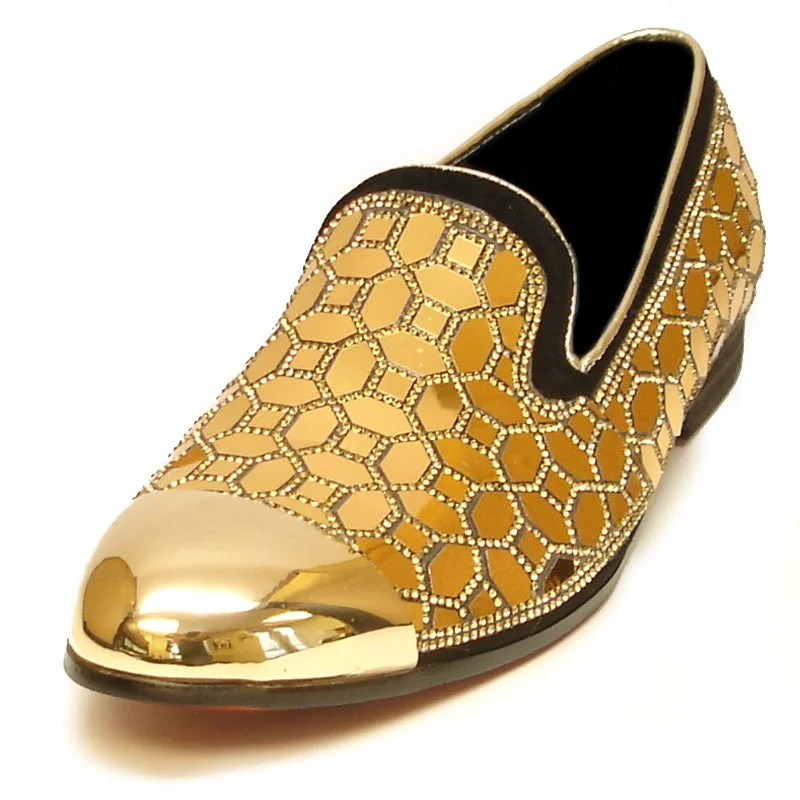 Men's loafers with a low - heeled designFiesso FI-7024 Gold Loafers
