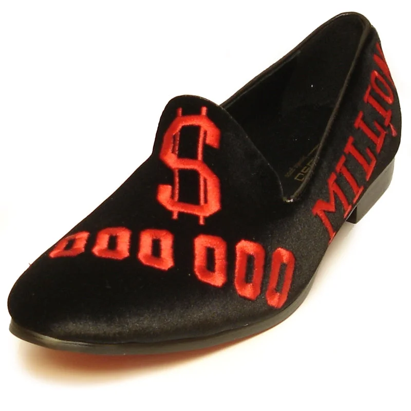 Men's leather loafers with a penny slotFiesso FI-7063 Black Red Loafers