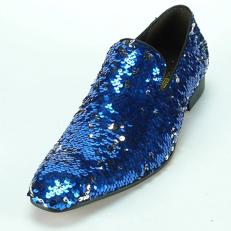 Men's loafers with a contrast stitching detailFiesso FI-7102 Blue Sequins Loafers