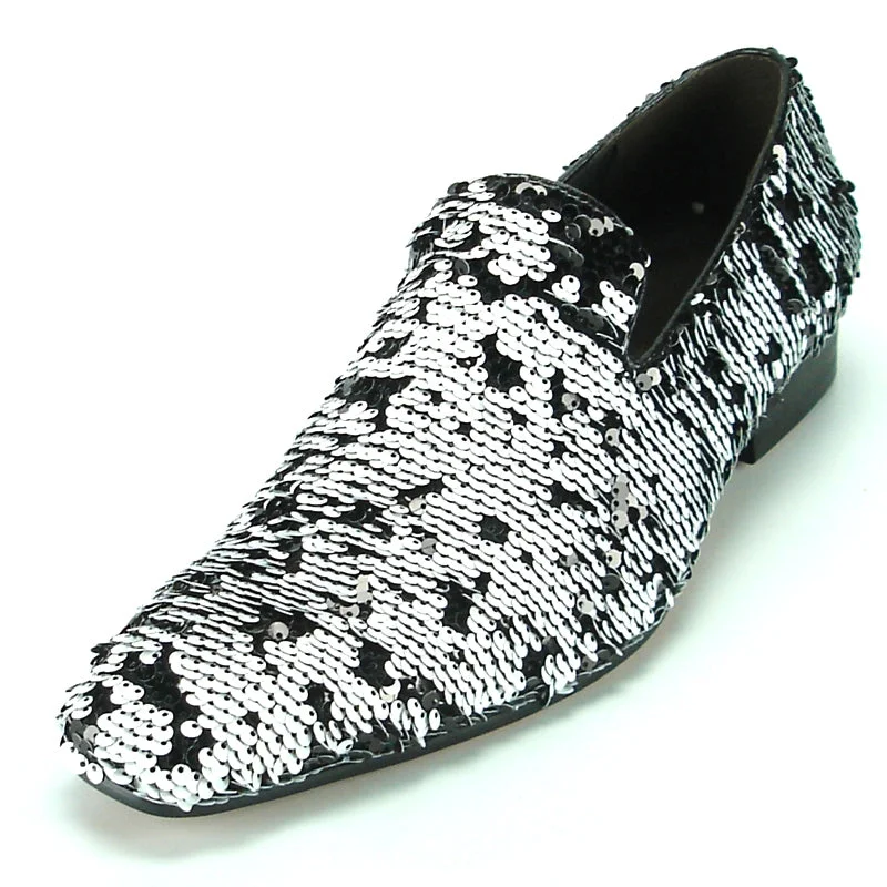 Men's loafers with a moc - toe designFiesso FI-7102 White Sequins Loafers