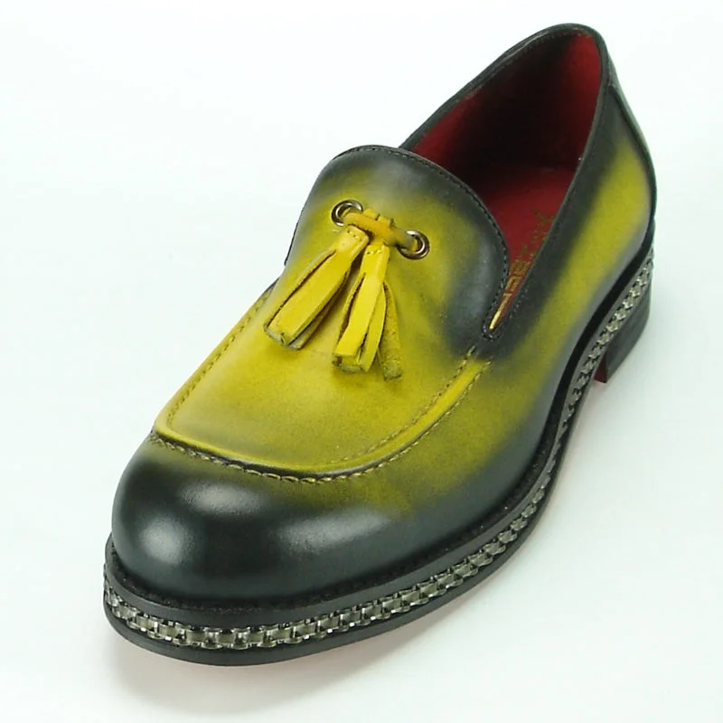 Men's loafers with a leather lacing systemFiesso FI-7123 Yellow Loafers