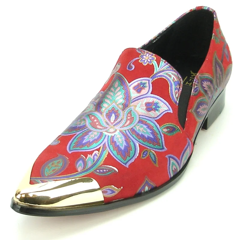 Suede men's loafers for a soft and luxurious feelFiesso FI-7133 Red Floral Metal Tip Loafers Suede men's loafers for a soft and luxurious feelFiesso FI-7133 Red Floral Metal Tip Loafers