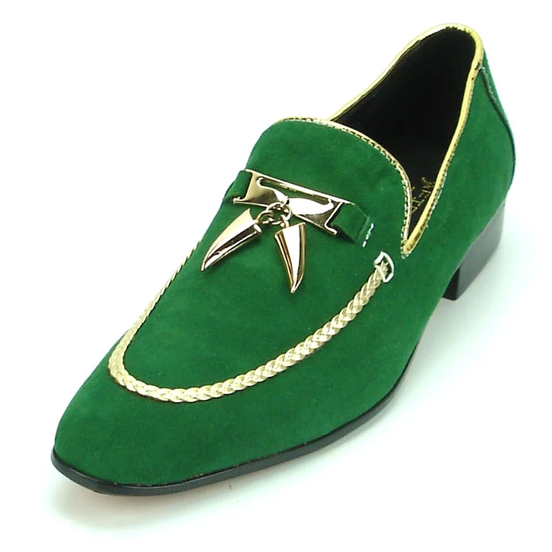 Slip - on men's loafers for easy wearFiesso FI-7157 Green Suede Loafers