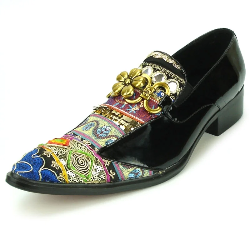 Men's loafers with a low - heeled designFiesso FI-7237 Black - Multicolor Slip on Loafers Men's loafers with a low - heeled designFiesso FI-7237 Black - Multicolor Slip on Loafers