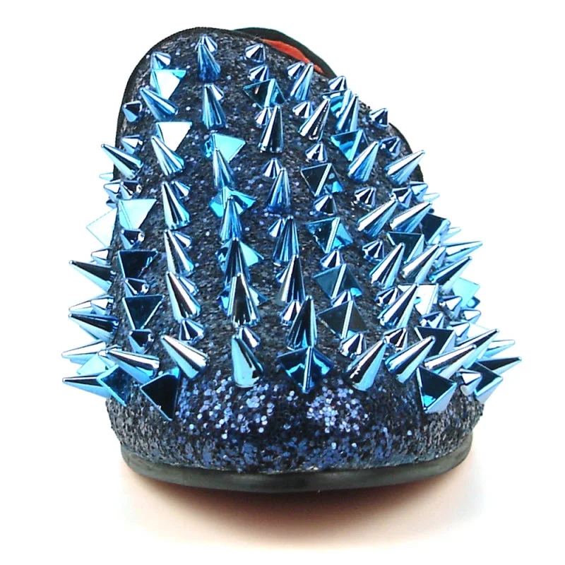 Men's leather loafers with a penny slotFiesso FI-7239 Blue Glitter Blue Spikes Loafers