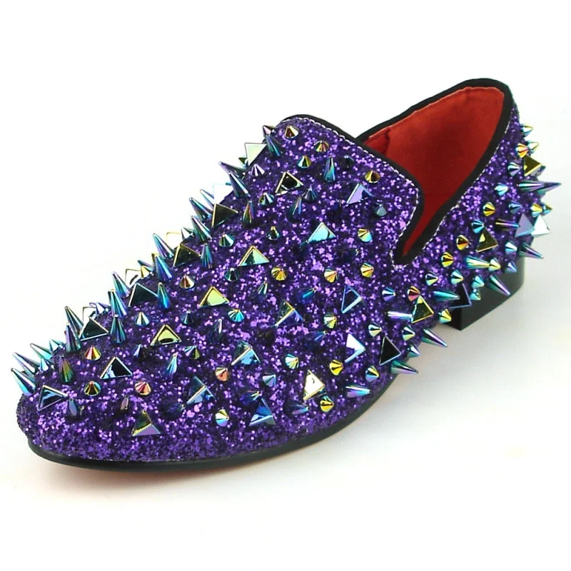 Men's loafers with a cushioned footbedFiesso FI-7239 Purple Glitter Purple Spikes Loafers Men's loafers with a cushioned footbedFiesso FI-7239 Purple Glitter Purple Spikes Loafers