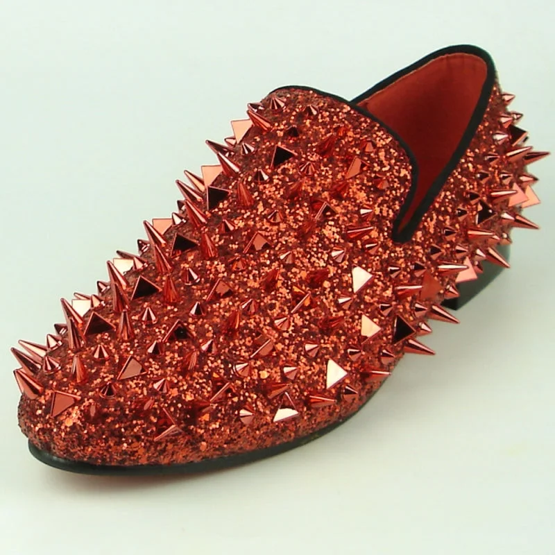 Men's loafers with a moc - toe designFiesso FI-7239 Red Glitter Red Spikes Loafers