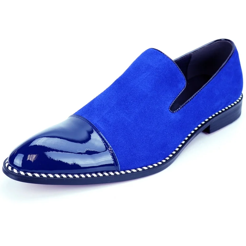 Men's loafers with a stretchy side panel for a better fitFiesso FI-7280 Blue Suede Cap Toe Slip on Loafers Men's loafers with a stretchy side panel for a better fitFiesso FI-7280 Blue Suede Cap Toe Slip on Loafers