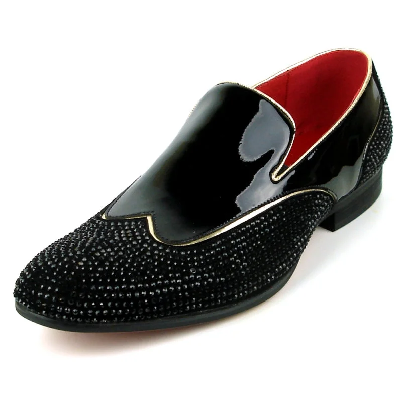 Men's loafers with a decorative buckleFiesso FI-7483 Black Patent Wing Tip Loafers