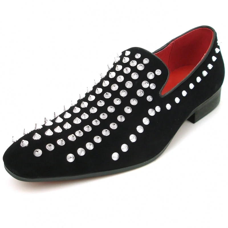 Men's loafers with a moc - toe designFiesso FI-7492 Black Suede Silver Spikes Loafers Men's loafers with a moc - toe designFiesso FI-7492 Black Suede Silver Spikes Loafers