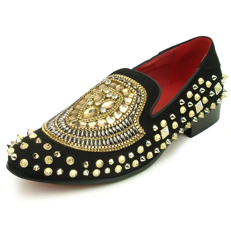Men's loafers with a removable insole for cleaningFiesso FI-7500 Black Suede Gold Stones Slip on Loafers Men's loafers with a removable insole for cleaningFiesso FI-7500 Black Suede Gold Stones Slip on Loafers