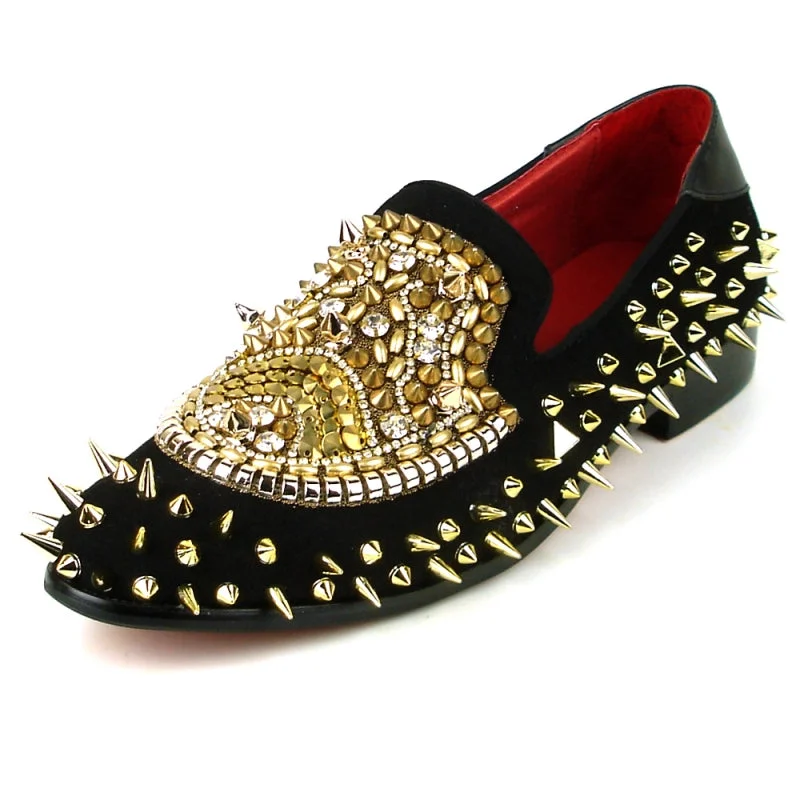 Men's leather loafers with a penny slotFiesso FI-7510 Black Gold Slip On Loafers