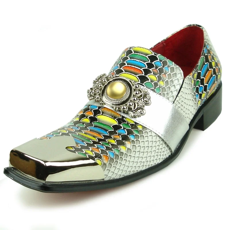 Men's loafers with a cushioned footbedFiesso FI-7512 White Multi color Sneake Print Metal Tip Loafers Men's loafers with a cushioned footbedFiesso FI-7512 White Multi color Sneake Print Metal Tip Loafers