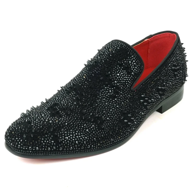 Men's loafers with a tassel front for a classic lookFiesso FI-7516 Black Suede Rhinestones Spikes Slip on Loafers Men's loafers with a tassel front for a classic lookFiesso FI-7516 Black Suede Rhinestones Spikes Slip on Loafers