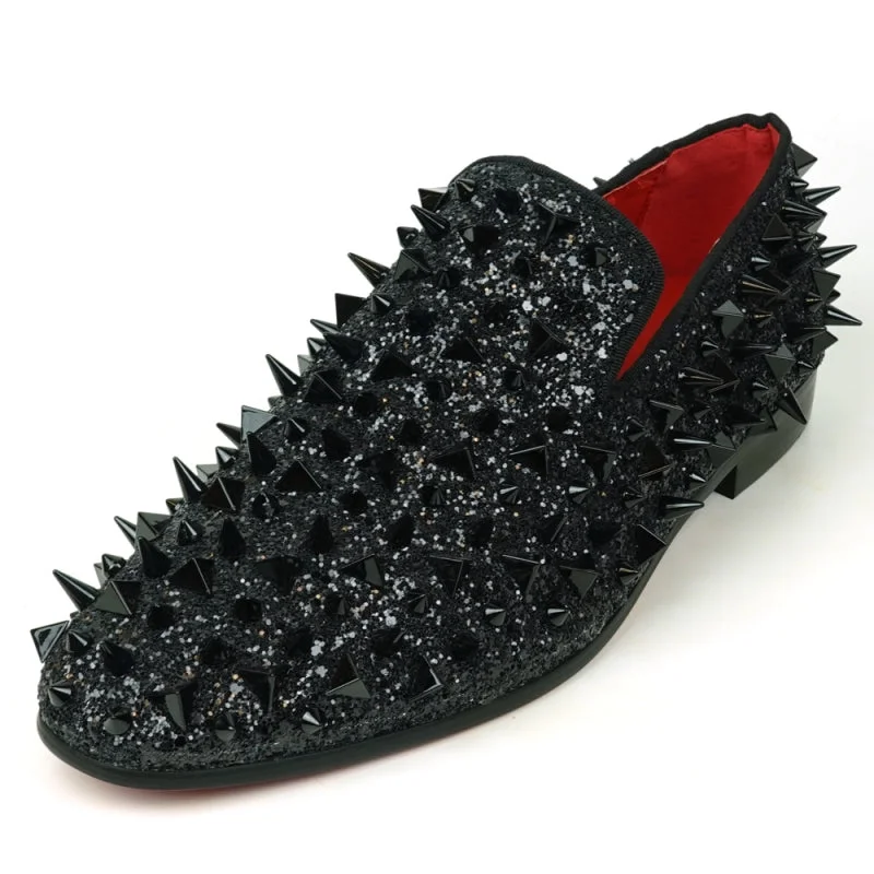 Men's loafers with a cushioned footbedFiesso FI-7517 Black Glitter Black Spikes Slip on Loafers Men's loafers with a cushioned footbedFiesso FI-7517 Black Glitter Black Spikes Slip on Loafers
