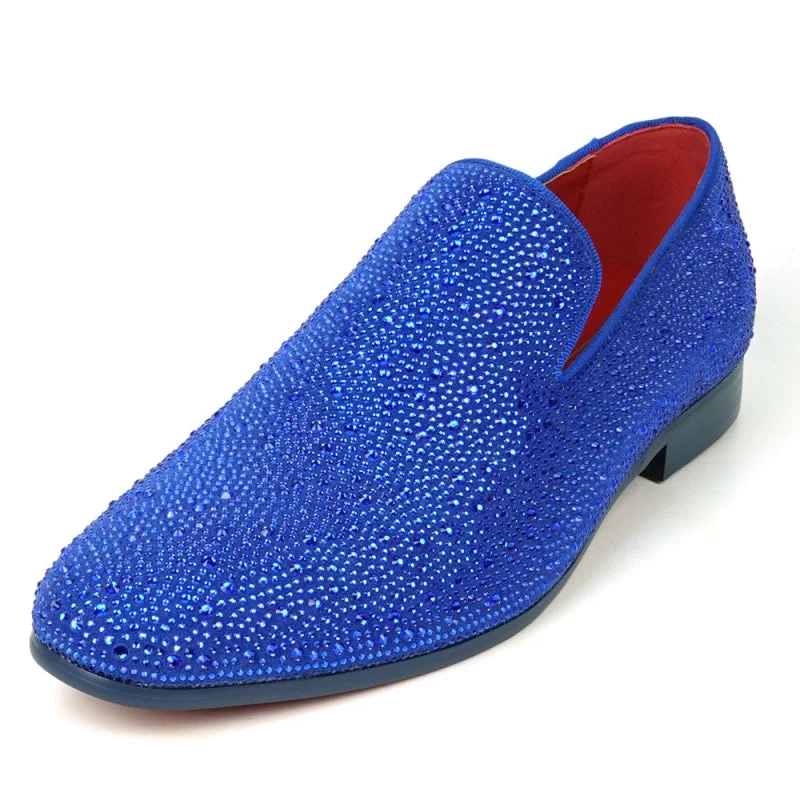 Men's loafers with a cushioned footbedFiesso FI-7525 Blue Suede Blue Rhinestones Slip on Loafers