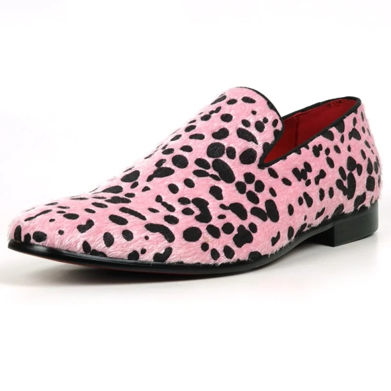 Men's loafers with a memory foam insoleFiesso FI-7532 Black Pink Leopard Print Pony Hair Slip On Loafers Men's loafers with a memory foam insoleFiesso FI-7532 Black Pink Leopard Print Pony Hair Slip On Loafers