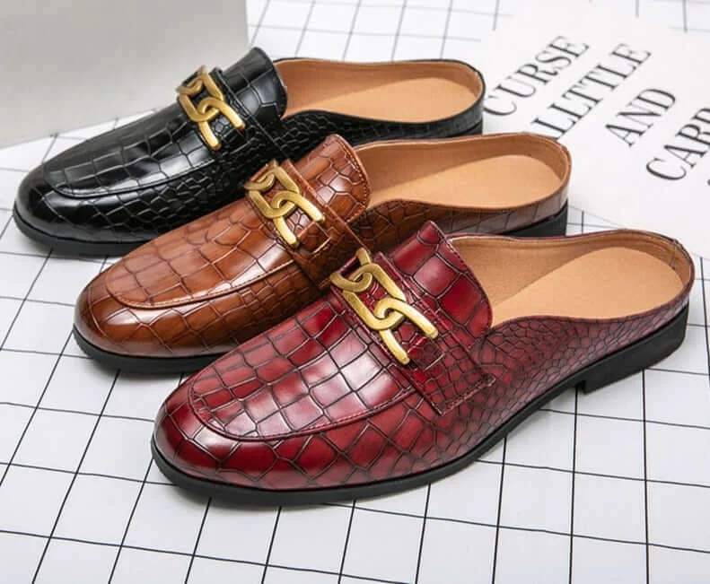 il lusso M - Crocodile Pattern Leather Mules backless loafers/Slippers for Men