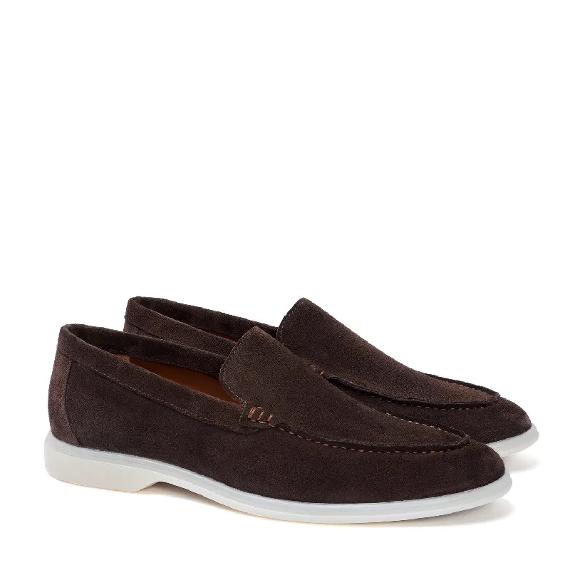 Lazy Men Yacht Shoes in Dark Brown Suede Leather