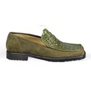 Men's loafers with a cushioned footbedMauri 0607 13 Genuine Olive Green Hornback Crocodile Loafer Shoes